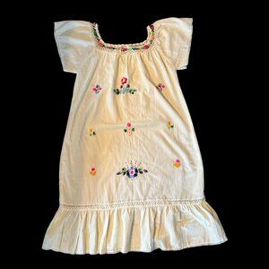 Mexican Artisan Boho Embroidered Vibrant Floral Dress L